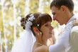 beautiful newlyweds against Fountain
