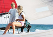 mother and son onboard of sea yacht