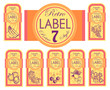 7 labels: Banana, grapes, apple, strawberry, cherry, lemon, mapl