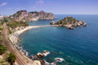 Sea of Sicily; Taormina beach with 'Isola Bella'