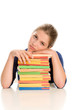 Tired female student with books Tired female student with books