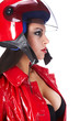 Sexy biker.  woman in red