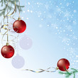 Card with red christmas balls and spruce branches Card with red christmas balls and spruce branches