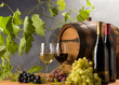 Red and white wine with grapes