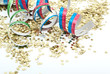 close up of confetti on white background close up of confetti on white background