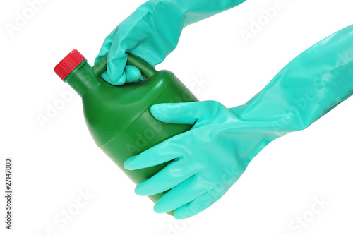 Photo: Using Rubber Gloves To Handle Chemical Bottle Using Rubber Gloves To Handle Chemical Bottle