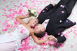 Studio shot of wedding couple