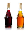 Set of brandy bottles isolated on white background