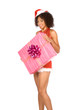 Sexy ethnic woman in hat with Christmas gift