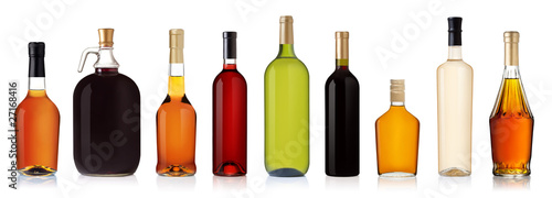 Photo: Set of wine and brandy bottles. Set of wine and brandy bottles.