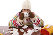 woman with flu symptoms drinking a hot drink woman with flu symptoms drinking a hot drink