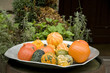 Decorative Halloween pumpcins on the plate Decorative Halloween pumpcins on the plate