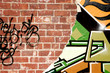 Photo: Modern style graffiti on brick wall. Modern style graffiti on brick wall.