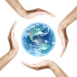 Earth with human hands around it. Isolated on white background. Earth with human hands around it. Isolated on white background.