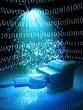 network cables and hub closeup with fiber optical background
