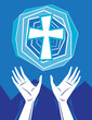 Hands Praising and Cross in Sky