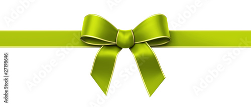 Illustration: Green silk ribbon with golden edges panorama Green silk ribbon with golden edges panorama