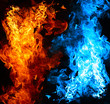Red and blue fire on balck background
