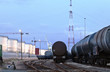 Oil tank cars in twilight