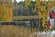 Wooden bridge in autumn's frame