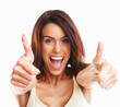 Young female teenager express happiness with thumb up sign