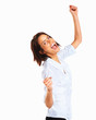 Success woman screaming of joy isolated on white