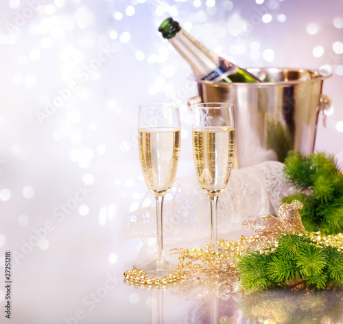 Photo: Two Champagne Glasses.New Year Celebration.Shallow DOF Two Champagne Glasses.New Year Celebration.Shallow DOF