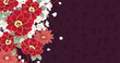 椿･菊･桜の花の和柄模様　紫