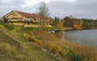 Lake motel in late autumn colors