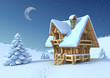 log house in the winter scene log house in the winter scene