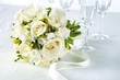 Bride's bouquet and champagne Bride's bouquet and champagne