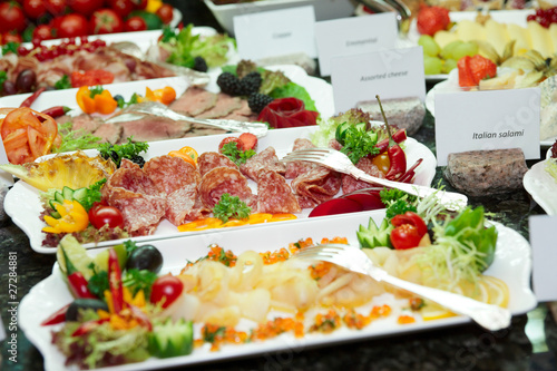 Foto: Meat, fish and another products in an expensive hotel Meat, fish and another products in an expensive hotel