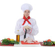 Photo: Handsome young chef in uniform. Handsome young chef in uniform.