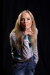 Informal blonde with casual emotions and gestures