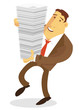 Businessman character carrying stack of paper