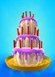 Cartoon style violet cake and sparkle candles