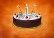 One year birthday cake with one candle and sparkles