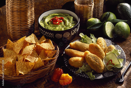 Photo: Mexican menu: red pepper fritters and guacamole Mexican menu: red pepper fritters and guacamole