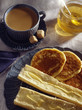 Tea,pancakes and bread and butter