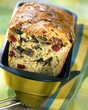 Ostrich bacon and black trumpet mushroom cake