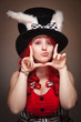 Expressive Woman Framing Face Wearing Bunny Ear Hat Expressive Woman Framing Face Wearing Bunny Ear Hat