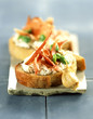 fresh goat's cheese and ham on bread