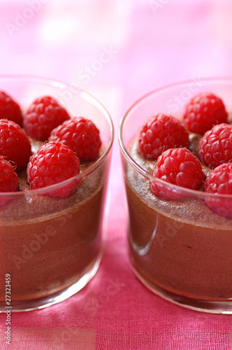 Photo: chocolate mousse with raspberries chocolate mousse with raspberries
