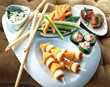 Small bread bagnat,cucumber with tarama,diced mimolette and apple grissini,fromage blanc dip