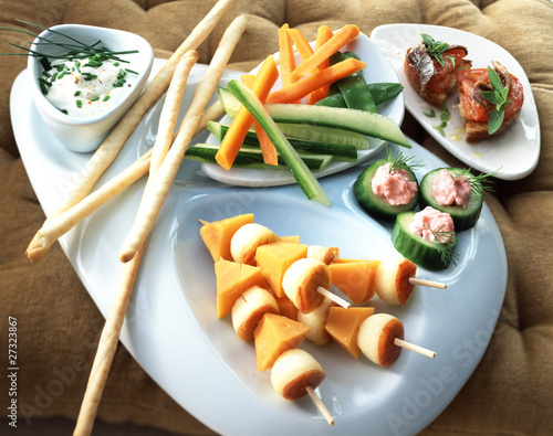 Photo: Small bread bagnat,cucumber with tarama,diced mimolette and apple grissini,fromage blanc dip Small bread bagnat,cucumber with tarama,diced mimolette and apple grissini,fromage blanc dip