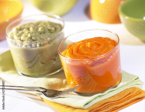 Photo: carrot and string bean purees carrot and string bean purees