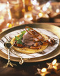 warm chocolate blinis, caramelized pecan nuts