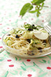 Linguine with goat's cheese,courgettes,olives and mint