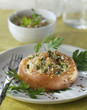 Salmon crown filled with asparagus and pine kernels