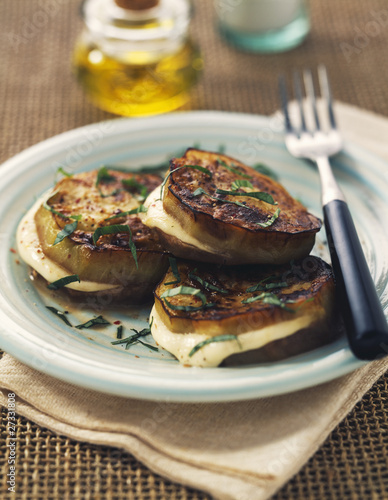 Photo: Sliced roast eggplants with mozzarella Sliced roast eggplants with mozzarella